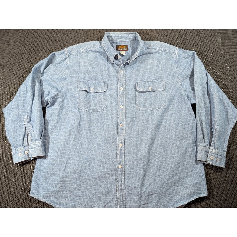 Sedgefield Mens XXL Blue Micro Grid Cotton Button Down Shirt VE 458 DB